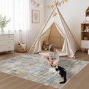 Area Rug for Living Room: 3x5 Washable Neutral Abstract Modern Soft Rugs Non Slip Indoor Floor Stain Resistant Carpet for Bedroom Dining Room Office Nursery - Blue Brown by TinyTreasures Baby Boutique