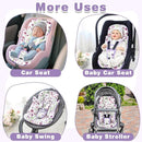 3-in-1 Infant Car Seat Insert, Soft Head and Body Support,Ultra & Strap Covers Set, Reversible Newborn Car Seat Cushion Pad for Baby Boy & Girl fits Stroller, Swing, Bouncer (Purple Flowers) by TinyTreasures Baby Boutique