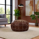Stuffed Arch Design Moroccan Leather Pouf Ottoman, Handmade, Pre-Filled, 100% Genuine Leather, 14” Height x 22” Diameter – Boho Chic Footstool & Living Room Décor (Brown) by CozyNest Decor