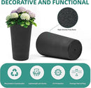 24" Tall Planters for Outdoor Plants, Set of 2 Heavy-Duty Resin Flower Pots, Matte Black Leather Grain Finish, Durable & Weather-Resistant, Ideal for Garden, Patio, Yard, Porch, or Home Use by CozyNest Decor