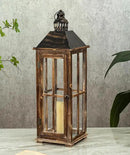 Large Farmhouse Wooden Decorative Lantern Set of 2, Rustic Distressed Brown Burnt Wood Floor Candle Lanterns, Indoor/Outdoor Hanging Lanterns for Home Decor (No Glass) by CozyNest Decor