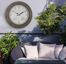 CLXEAST 24 Inch Self-Illuminated in/Outdoor Atomic Wall Clock with Temperature and Humidity, Oversized Large 24 Inch Wall Clocks for Living Room Decor, Brushed Grey Oak Wooden Finish by CozyNest Decor