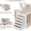 AKOZLIN Functional 6-Tier Jewelry Box Organizer with 5 Drawers Leather Jewelry Storage Case for Women Girls Ring Necklace Earring Bracelet Holder Organizer with Mirror White by TinyTreasures Baby Boutique