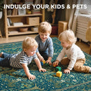Joydeco Washable Area Rugs 5x7, Boho Floral Dining Room Rug Non Slip, Soft Low-Pile Botanical Forest Indoor Floor Throw Carpet for Living Home Office Playroom Foyer, Dark Blue by TinyTreasures Baby Boutique