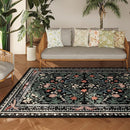 Area Rug 4x6 Rug Washable Vintage Floral Botanical Rugs Non Slip Low Pile Small Carpet for Bedroom, Bedside, Kids Room, Office, Dining Room, Black by TinyTreasures Baby Boutique