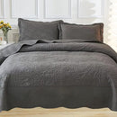 MarCielo 3-Piece 100% Cotton Oversized Bedspread Lightweight Quilt Coverlet Embroidery Farmhouse Bedding Set T0 (Dark Grey, Oversized King (118"x106")) by CozyNest Decor