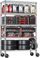 IZEUK 5-Tier Storage Shelving Unit with Wheels, Adjustable Heavy Duty Steel Wire Rack Organizer (Chrome, 17.7" D x 47.2" W x 76.7" H, 1750 lbs Capacity) for Garage, Kitchen, Pantry, Laundry, Basement by CozyNest Decor