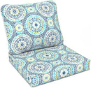 LVTXIII Outdoor Deep Seat Cushion Patio Seat and Back Cushion Set Seasonal Chair Cushion with Removable Cover and Adjustable Buckle for Home and Garden, 24"x24"x4", Delancey Lagoon by GreenHaven Gardens