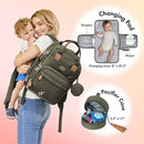 Dikaslon Diaper Bag Backpack with Portable Changing Pad, Pacifier Case and Stroller Straps, Large Unisex Baby Bags for Boys Girls, Multipurpose Travel Back Pack for Moms Dads, Army Green by TinyTreasures Baby Boutique