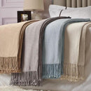 CUDDLE DREAMS Silk Throw Blanket with Hand-Knotted Fringe, Natural, Soft & Breathable (Taupe) by CozyNest Decor