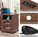 Nightstand with Charging Station,OKD 18'' Industrial & Farmhouse End Table with 2 Drawers &Open Cubby, Rustic Mesh Drawer Sofa Side Table w/Storage for Bedroom, Living Room, Office, Reclaimed Barnwood