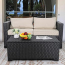 Rattaner Patio Coffee Table with Storage Wicker Outdoor Coffee Table and All-Weather Wicker Side Table with Waterproof Cover, Black by GreenHaven Gardens