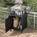 Outdoor Grill Cart with Storage Cabinet, Prep Table with Stainless Steel, BBQ Tables Cart Portable Patio Bar with Lockable Wheels, Movable Kitchen Island for Outside Backyard Patio by CozyNest Decor