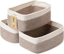Small Storage Baskets for Organizing | Closet Organizer Bins | Shelf Toy Basket | Woven Rope Baskets | Cube Decorative Box | Shallow Basket | 13x8.5x5.1” | 3 Packs White Brown by TinyTreasures Baby Boutique