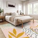 Lahome Pink Rug Machine Washable Area Rugs - 6x9 Non-Slip Large Living Room Rug Lightweight Throw Soft Carpet for Bedroom, Boho Botanical Print Ultra-Thin Indoor Rug for Classroom Nursery Dining Room by TinyTreasures Baby Boutique