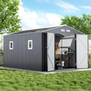 12x10 FT Metal Sheds & Outdoor Storage: Heavy Duty Garden Sheds with Dual Transparent Panels, DIY-installable Windows & Lockable Doors, Weatherproof Tool Shed for Backyard, Garden, Patio, Grey by GreenHaven Gardens