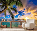 Sunset Seascape Wallpaper Palm Tree Beach Wall Mural for Living Room Bedroom Dining Room Basement(Not Self-Adhesive) by TinyTreasures Baby Boutique