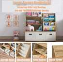 Kids Bookshelf and Toy Storage Organizer, Montessori Nursery Book Shelves with 3 Tier Sling Rack & Fabric Toy Bins, Children Toddler Baby Bookshelf, Wooden Toy Shelf for Kids Room Playroom by CozyNest Decor