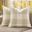decorUhome Buffalo Plaid Check Fall Throw Pillow Covers 24x24 Set of 2, Outdoor Decorative Farmhouse Pillow Covers with Stitched Edge for Bed Couch Sofa, Cream White and Beige by CozyNest Decor