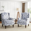UIXE High Back Floral Accent Chair, Fabric Upholstered Armchair for Living Room, Retro Wingback Arm Chair with Solid Wood Legs, Nailhead Trim Single Sofa Bedroom Reading Seat - Navy Blue by CozyNest Decor