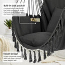 Y- STOP Hammock Chair Hanging Rope Swing, Max 500 Lbs, 2 Cushions Included, Large Macrame Hanging Chair with Pocket, Cotton Weave for Superior Comfort, Durability (Dark Grey) by GreenHaven Gardens