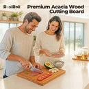 Acacia Wood Cutting Board for Kitchen - 1 inch Thick FSC Certified Wood Charcuterie Cheese Board with Side Handles and Juice Grooves, Wooden Chopping Block for Meat and Veggies, 17x12 inch by CozyNest Decor