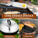 Griddle Accessories Set of 25, Leonyo Flat Top Grill Accessories, Professional BBQ Tool with Enlarged Spatulas Scraper, Basting Cover, Smash Burger Press, Carry Bag for Outdoor Barbecue, Wood Handle by GreenHaven Gardens