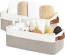 StorageWorks Narrow Storage Bins, Small Baskets for Organizing, Long Storage Basket with Handles, Fabric Storage Bins for Shelf, Brown and White, 2-Pack by CozyNest Decor