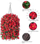 Artificial Fake Red Hanging Flowers Plants Basket for Outdoor Outside Winter Christmas Decor, Faux Silk Look Real UV Resistant Orchid for Fall Porch Garden Yard Patio Home by CozyNest Decor