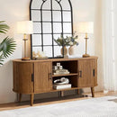 51" Fluted TV Stand, Mid-Century Modern Entertainment Center for Tvs up to 60" with Drawers and Fluted Doors, Curved TV Media Console Table with Sliding Doors for Living Room, Bedroom (51") by CozyNest Decor
