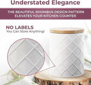 Pebble & Stem® White Metal Canister Set for the Kitchen Counter, Food Canister Set of 4, Airtight Lids, Sugar and Flour Containers for Countertops, Coffee and Tea Storage, Farmhouse Decor
