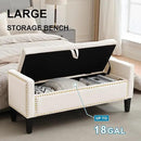 Storage Ottoman Bench, Velvet Upholstered Footstool for Bedroom and Living Room, Tufted Seat with Storage, Wooden Legs & Metal Rivets, Beige by CozyNest Decor