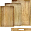 3 Pack Acacia Wood Serving Tray with Handles, Decorative Serving Trays Platter for Breakfast in Bed, Lunch, Dinner, Patio, Ottoman, Coffee Table, BBQ, Party, Great for Lap &Couch (Set of 3) by CozyNest Decor