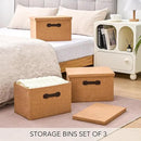 Enzk&Unity Decorative Storage Bins with Lids, Fabric Linen Foldable Storage Box with Handle Home Organizer for Shelf, Closet, Bedroom, Living Room, Office, 3 Packs, Brown by CozyNest Decor