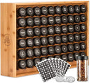 AllSpice Spice Rack Organizer, Wood, 525 Unique Labels, Countertop or Wall Mount, Includes 60 4oz Jars- Bamboo by CozyNest Decor