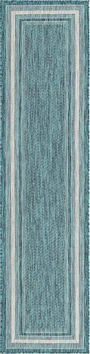 Unique Loom Outdoor Border Collection Area Rug - Soft Border (2' x 8' Runner, Teal/ Ivory) by GreenHaven Gardens