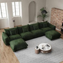 Modern Minimalist Chenille Modular Sectional Sofa, Oversized Deep-Seat U-Shaped Couch with Movable Ottoman, Thick Cushions, Upholstered Sofa for Living Room, Bedroom, Office, Apartment Green 2 Ottoman by CozyNest Decor