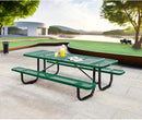 Global Industrial 8’L Rectangular Picnic Table, Expanded Metal, Green Thermoplastic Coating, Attached Benches, 1-1/2” Umbrella Pole Hole, Outdoor-Rated, 1000 lb Capacity, 96” x 30” Tabletop by GreenHaven Gardens