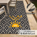 OLANLY Outdoor Rug 5x8 ft Waterproof, Outdoor Plastic Straw Rug with Geometric Pattern Clearance, Reversible RV Mat for Patio, Camping, Balcony, Deck, Backyard, Black & Beige by CozyNest Decor