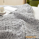 WESHIONGOO Chunky Knit Blanket Throw 50"×60" Knitted Throw Blankets for Couch Bed Fluffy Soft Blanket with Jumbo Chenille Yarn Thick 100% Handmade (Lingt Grey) by CozyNest Decor
