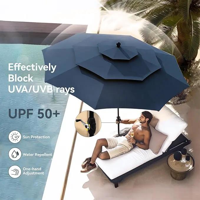 PHI VILLA 10ft Outdoor Patio Umbrellas for Outside, 3 Tier Vented Market Table Umbrella Windproof for Backyard, Deck, Garden, 1.5" Pole, Dark Blue（No Base）, photo 2 of 8