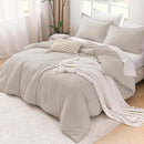 Litanika Comforters Super King Size Linen, 3 Pieces Lightweight Solid Bedding Set & Collections, All Season Fluffy Bed Set (120x120In Comforter & 2 Pillowcases) by CozyNest Decor