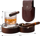 Horseshoe Cigar Coaster Ashtray With A Crystal Whiskey Cigar Glass In A Leather Case by The Wine Savant