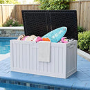 JUMMICO 250 Gallon Outdoor Resin Deck Box with Divider, Waterproof Storage Box with Lockable Lid&Side Handles for Garden Tools, Pools Supplies (White with Black Cover) by CozyNest Decor