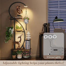 Indoor Plant Stand with Grow Lights, Half-Heart Shape Metal Shelf with Multiple Wood Boards and Hooks for Hanging & Potted Plants, Tall LED Display Rack for Living Room, Balcony Décor by GreenHaven Gardens