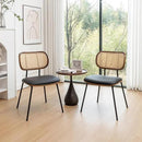 Rattan Dining Chairs Set of 4, Mid Century Modern Dining Chairs with Cane Back for Kitchen Dining Room, 19 Inch Faux Leather Black by CozyNest Decor