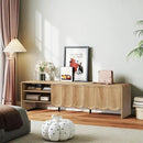ORRD 63'' TV Stand, Modern TV Console Table Wave Panel Television Stands Entertainment Media Center with Storage Compartment and Sliding Door for Living Room (Natural) by CozyNest Decor