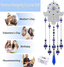 Crystal Prism Suncatcher Ornament with Hamsa Fatima Hand Protection Charm Turkish Greek Blue Evil Eye Sapphire Crystals Beads for Window Hanging Decoration by GreenHaven Gardens