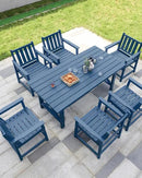 7 Pieces HDPE Outdoor Dining Set, Patio Dining Set with Umbrella Hole, All Weather Outdoor Dining Table Sets for 6, HDPE Patio Furniture Sets for Deck, Backyard, Lawn, and Poolside, Navy by CozyNest Decor