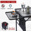 Folding Grill Table, 3x2 FT Portable Camping Table with 2 Wing Panels, Height Adjustable Metal Tables with Mesh Desktop and Mesh Bag, Outdoor Furniture for Camping, Picnic, Beach and BBQ, Black by GreenHaven Gardens